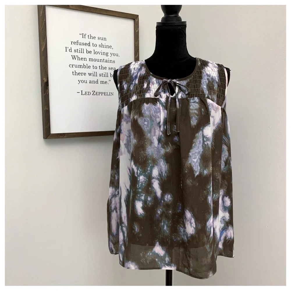 #145 Women’s Simply Vera Pintuck Chiffon Sleeveless Tank Blouse Shirt Top XL - Picture 1 of 3